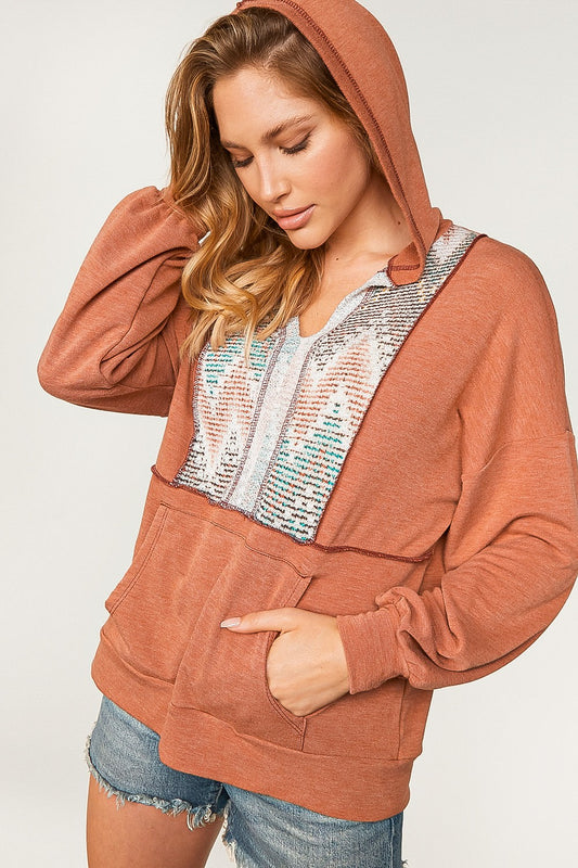 Jersey Knit Mixed Print Hoodie