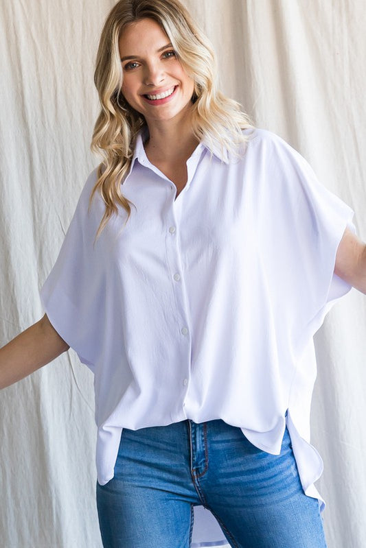 Solid Collared Button-Up Top