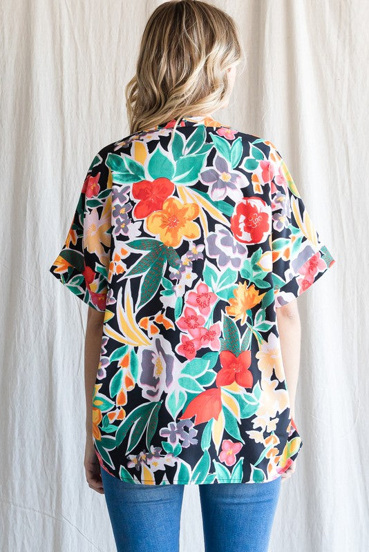 Floral Print Short Sleeve V-Neck Top