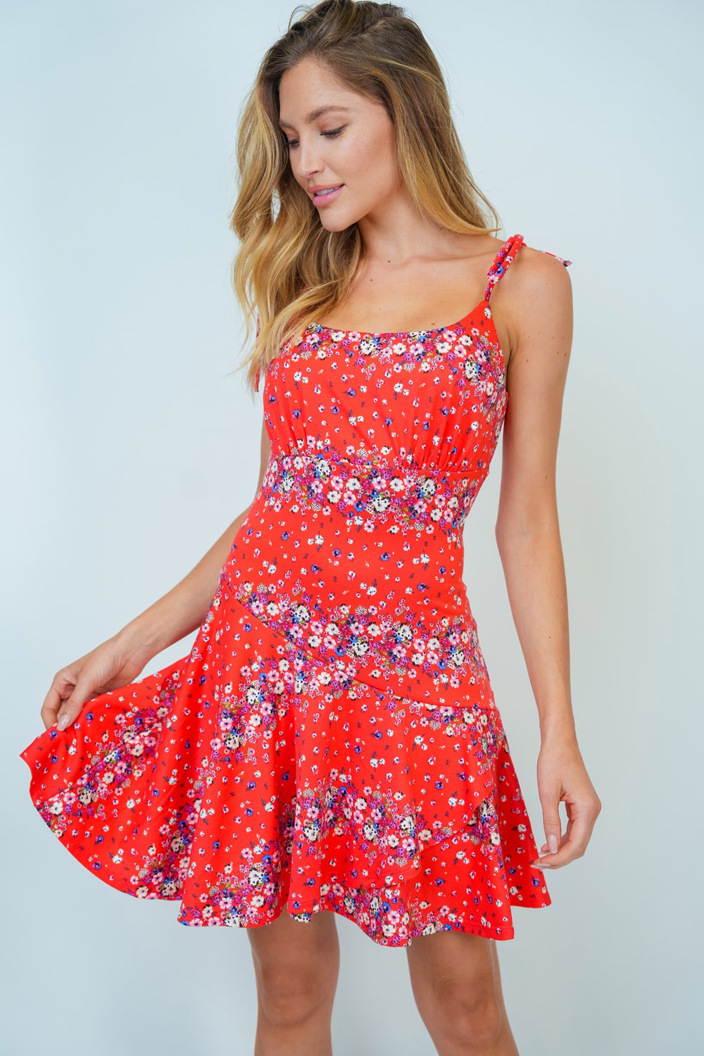 Sleeveless Floral Print Knit Square Neck Dress