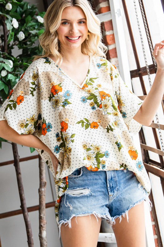 Mixed Print Oversized Pocket Top