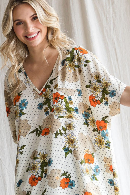 Mixed Print Oversized Pocket Top