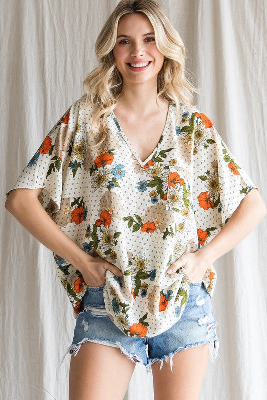 Mixed Print Oversized Pocket Top