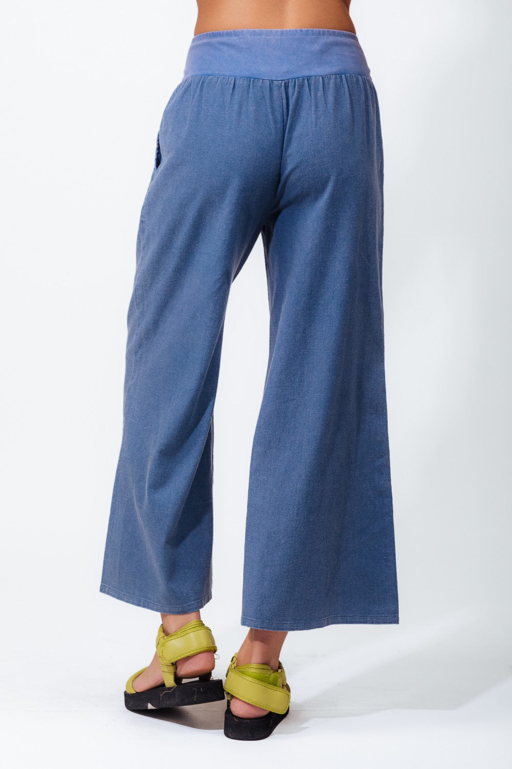 Woven Contrast Knit Waist Wide Leg Pants