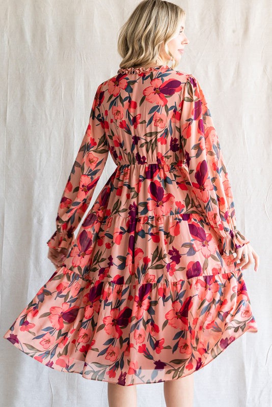 Tiered Floral Long Sleeve Dress