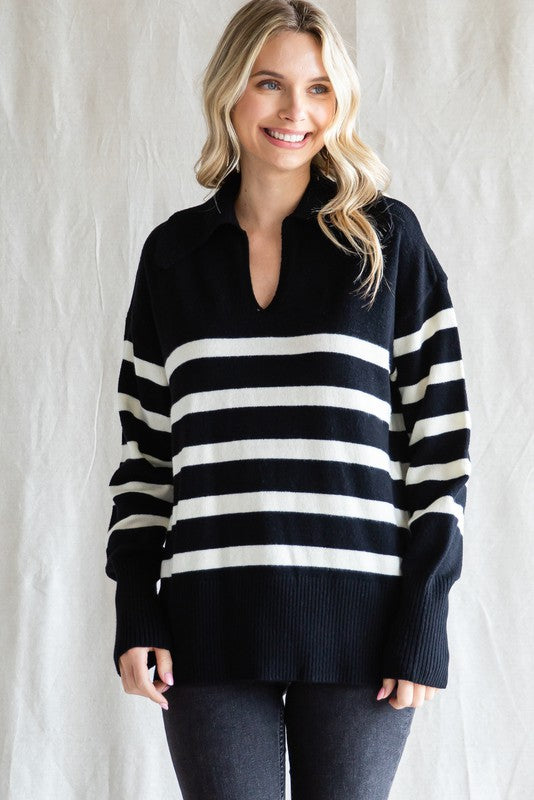 Striped Sailor Collar Neck Knit Sweater