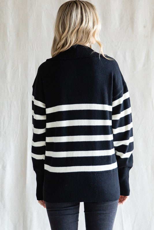 Striped Sailor Collar Neck Knit Sweater