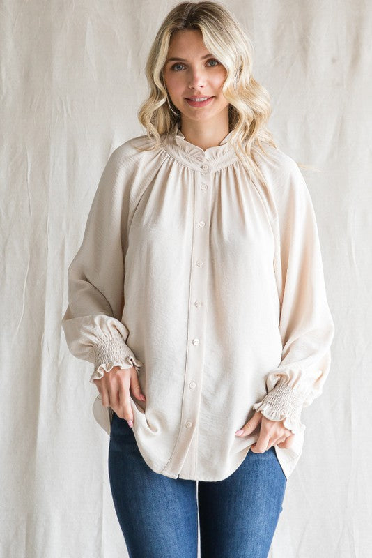 Solid Raglan Poet Sleeves Top