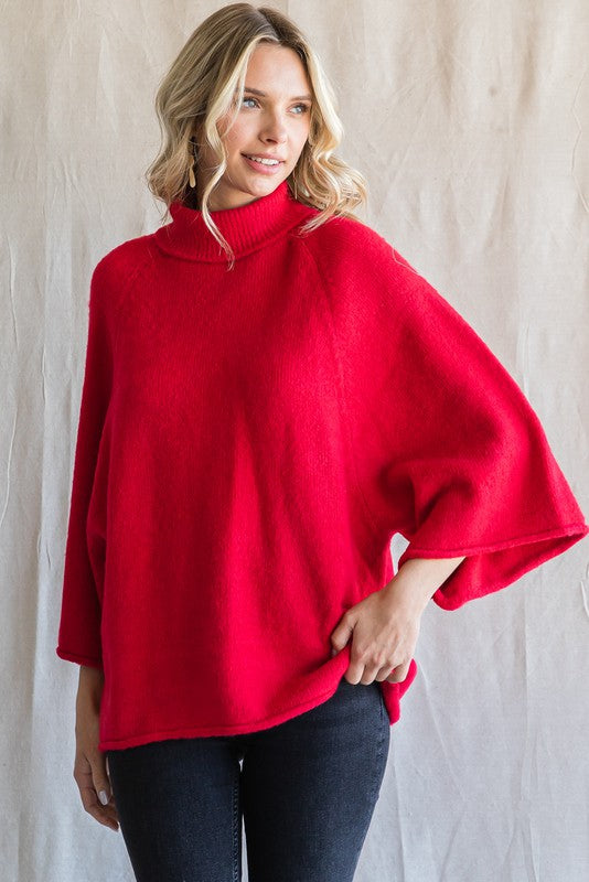 Dolman Sleeve Relaxed Fit Pullover Turtleneck Sweater