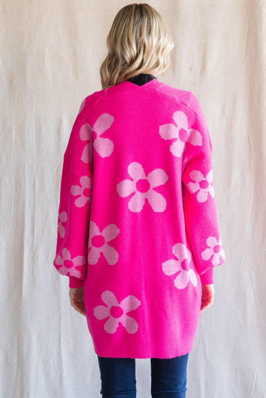 Flower Knit Long Sleeves Cardigan