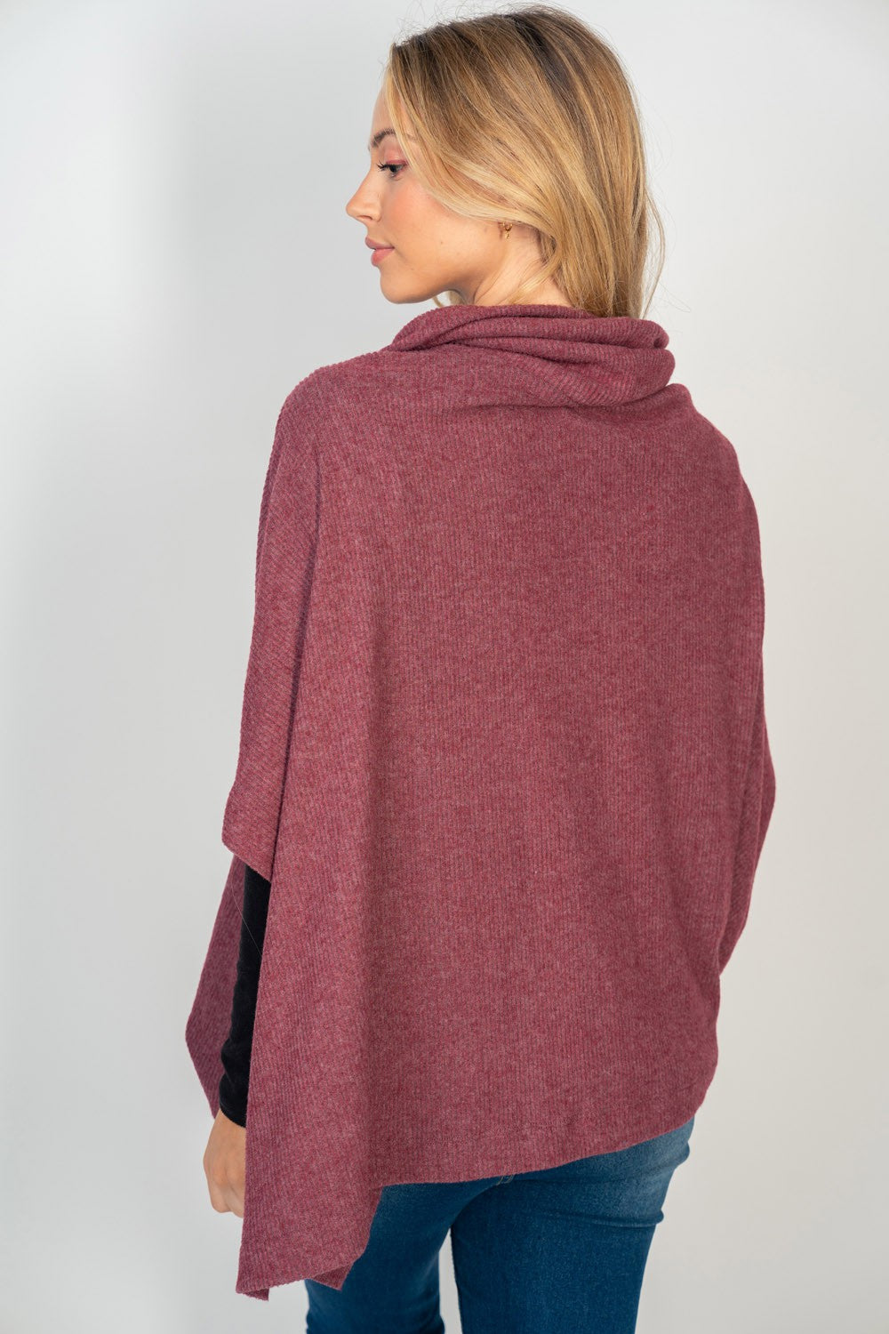 Ribbed Hacci Cowl Neck Poncho