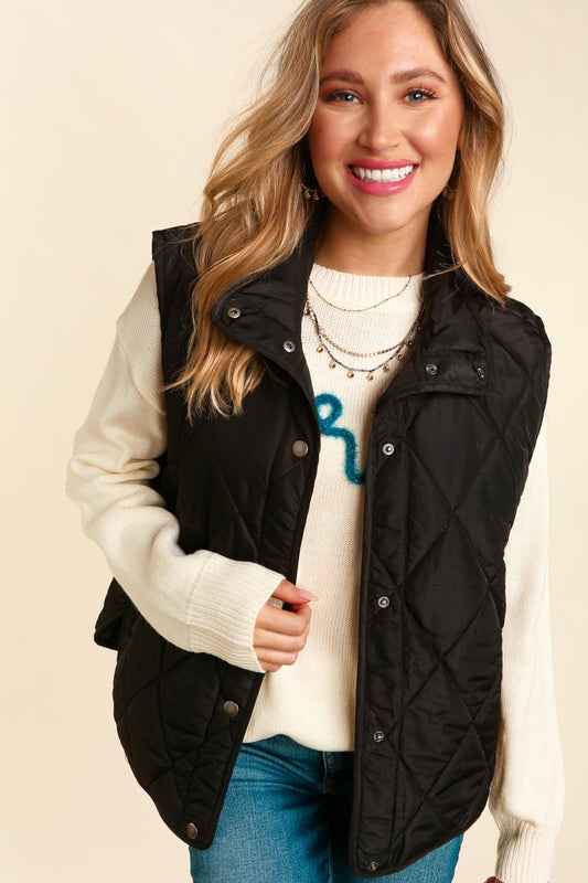 Snap Button Quilted Puffer Vest