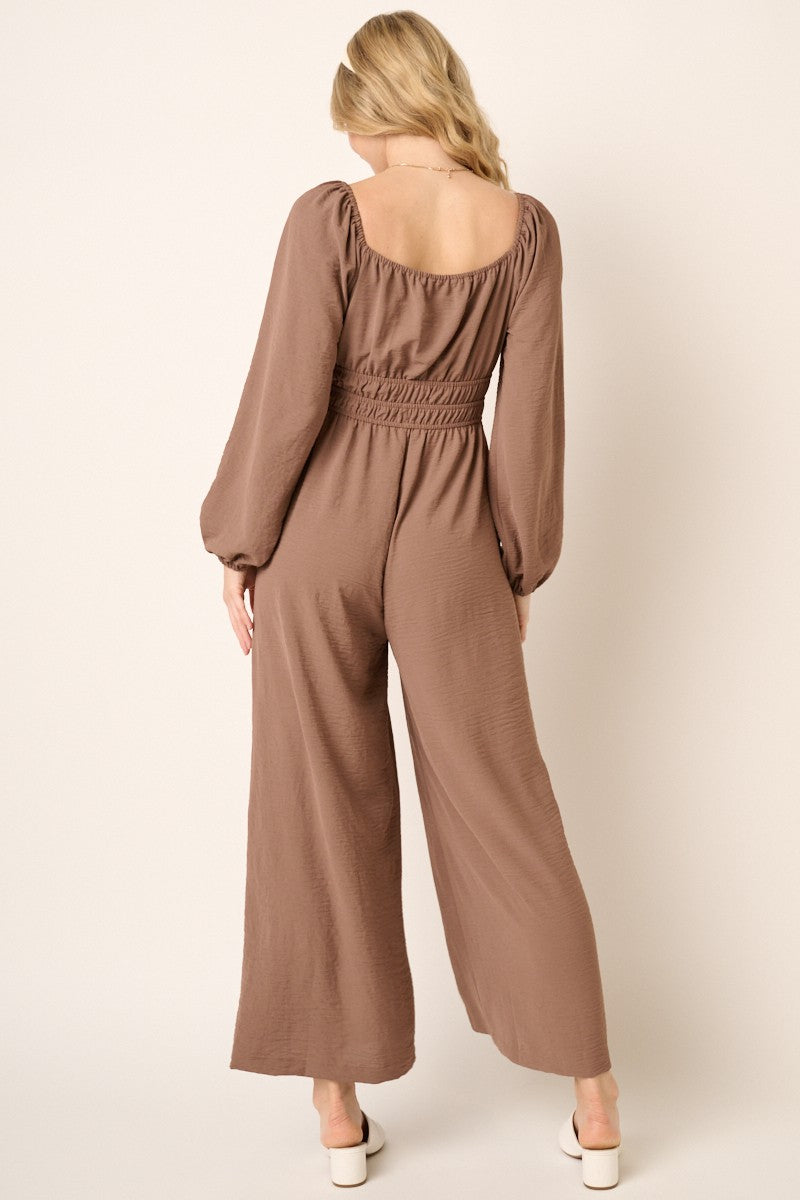 Surplice Elastic Detail Wide Leg Jumpsuit