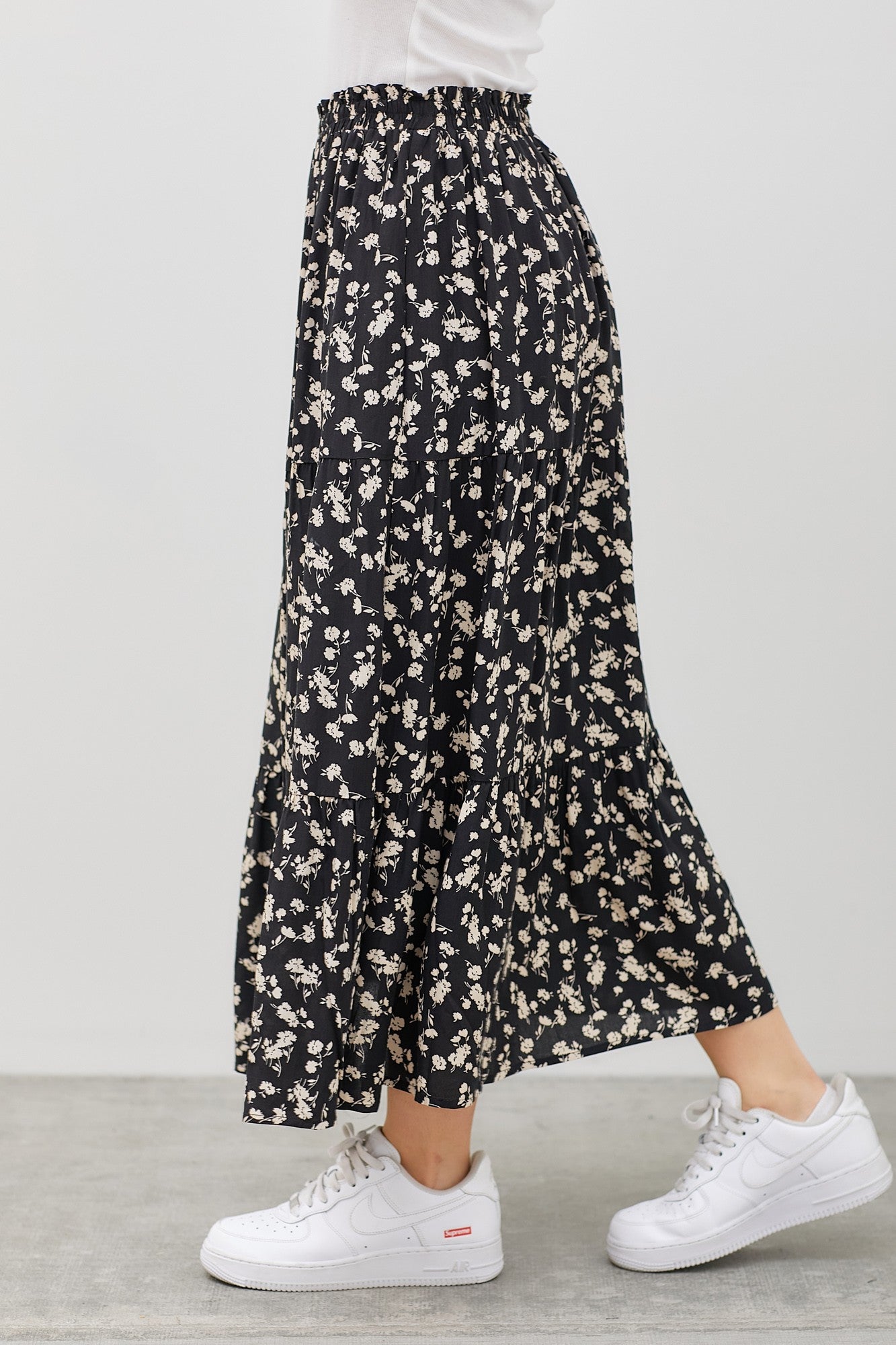 Tiered Mini Floral Maxi Skirt