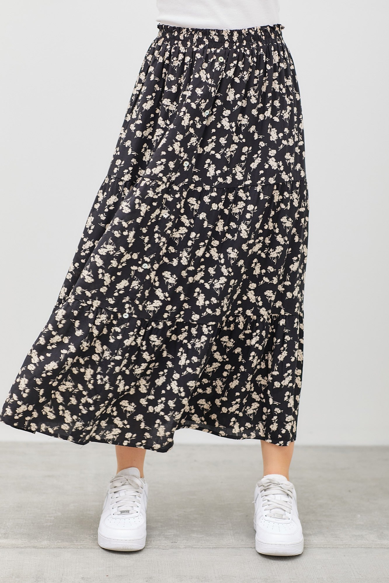 Tiered Mini Floral Maxi Skirt