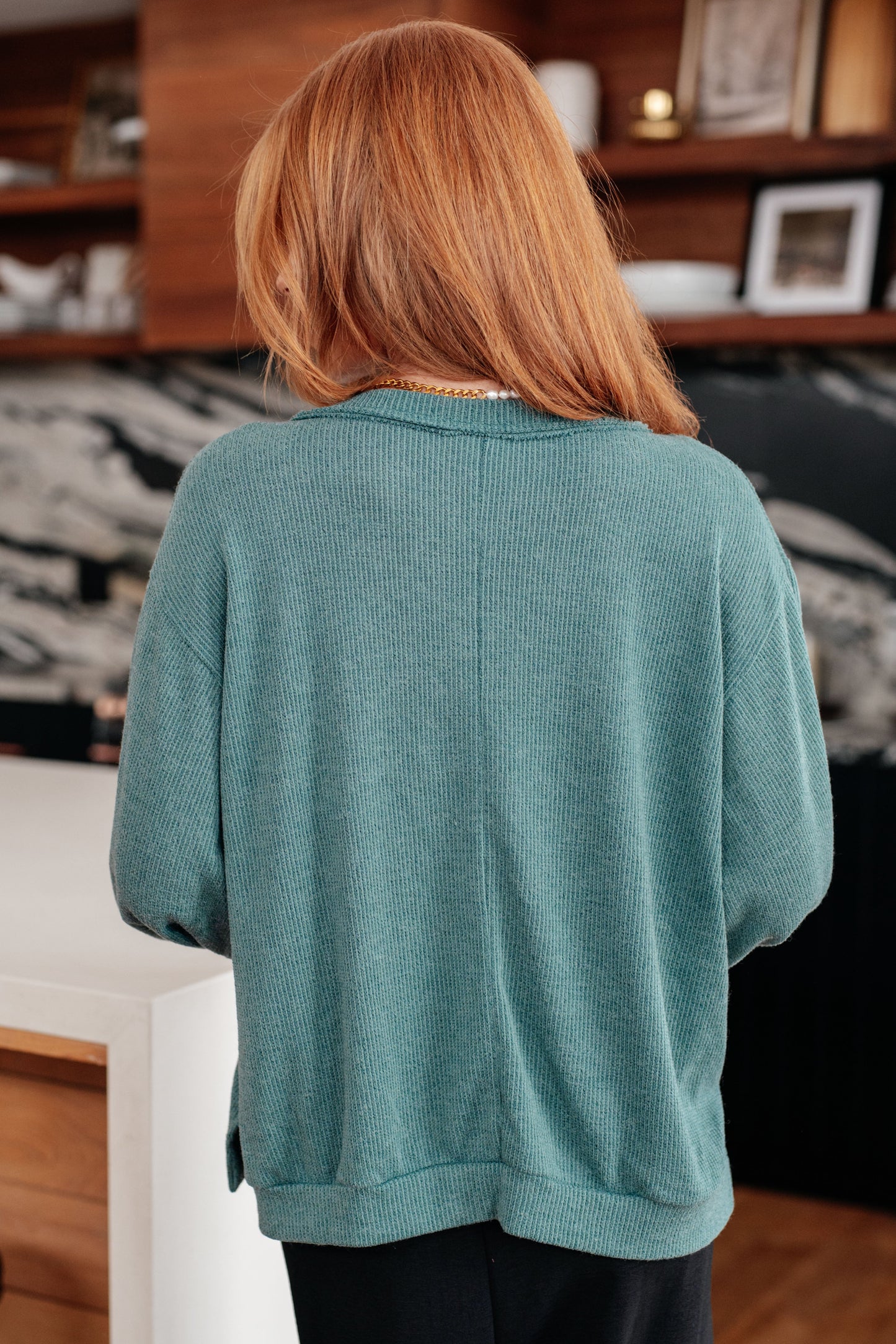 Long Sleeve V-Neck Marble Knit Fabric