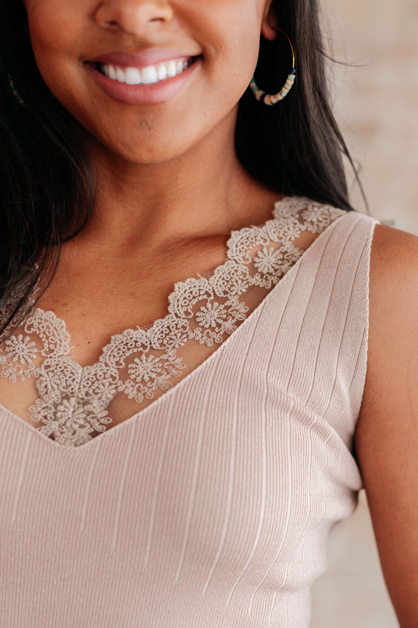 Taupe Lace Knit Tank