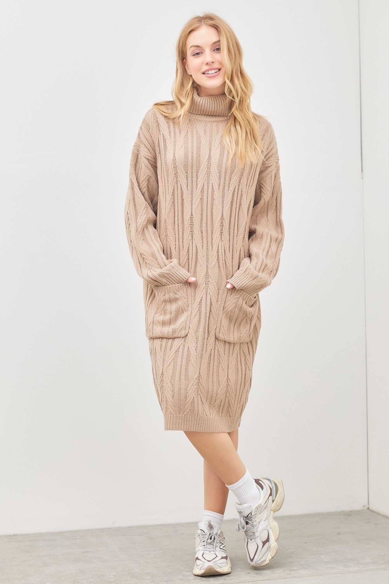 Knit Turtleneck Sweater Midi Dress