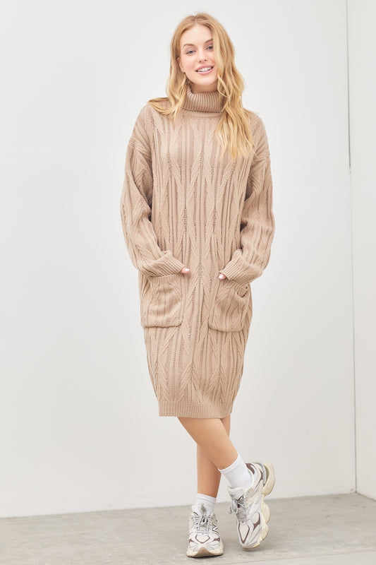 Knit Turtleneck Sweater Midi Dress