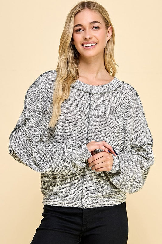 Exposed Hem Knit Long Sleeve Pullover