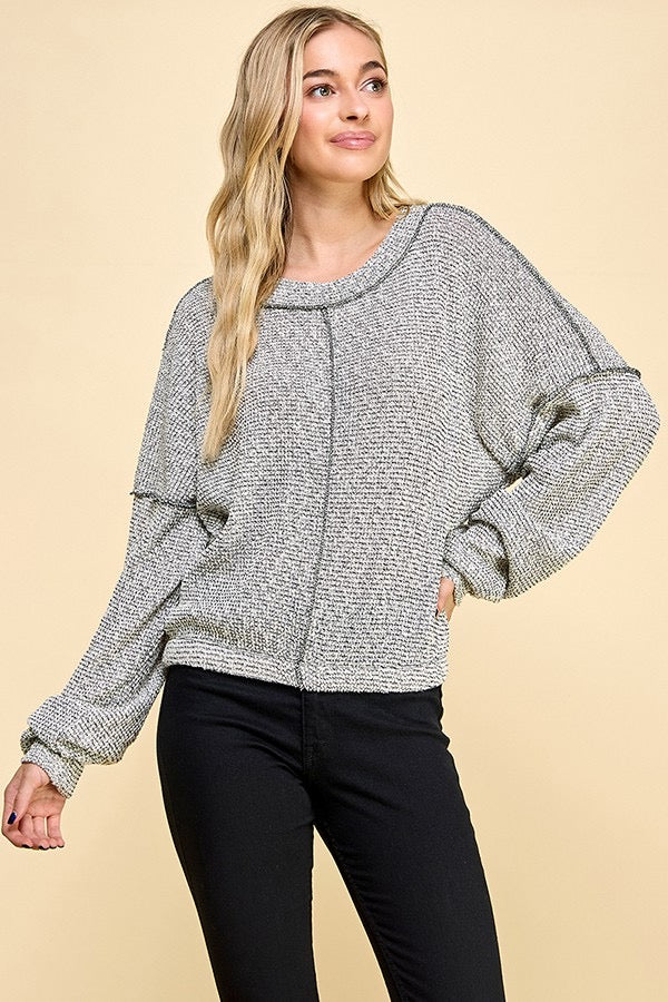 Exposed Hem Knit Long Sleeve Pullover