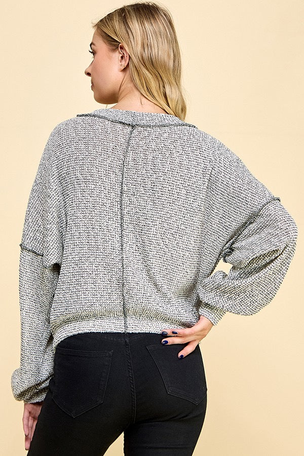 Exposed Hem Knit Long Sleeve Pullover