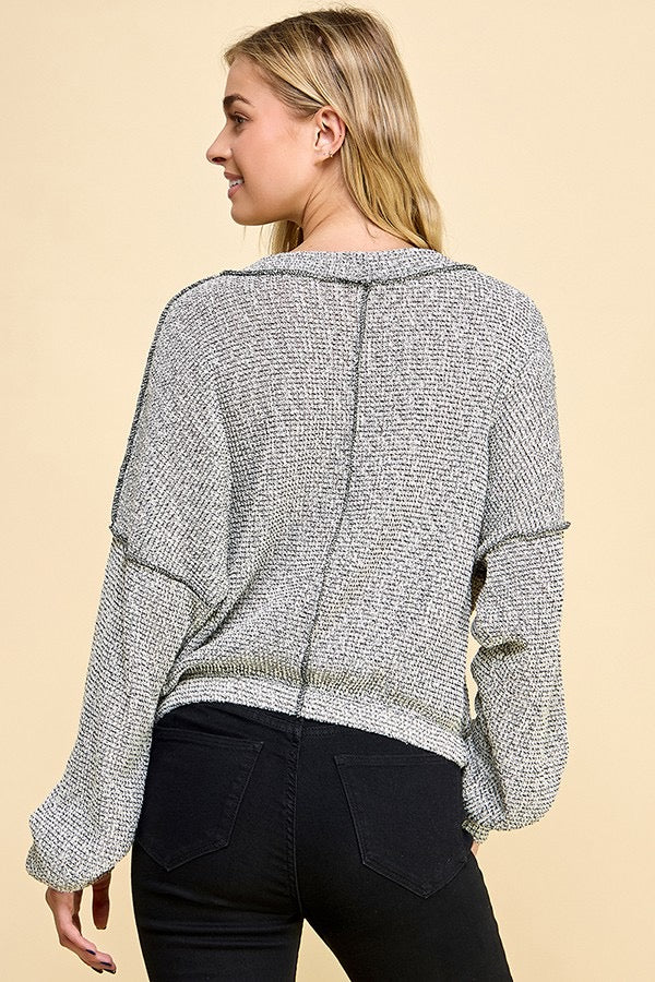 Exposed Hem Knit Long Sleeve Pullover