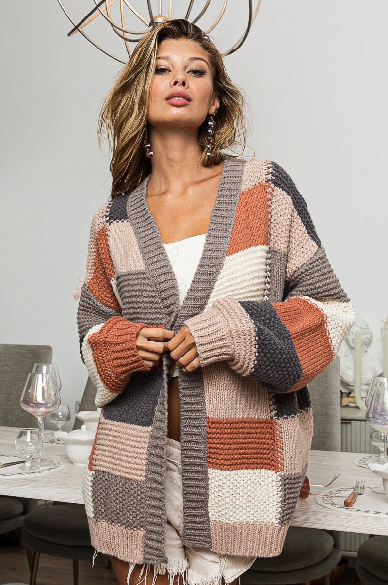 Multicolor Checker Block Sweater Cardigan