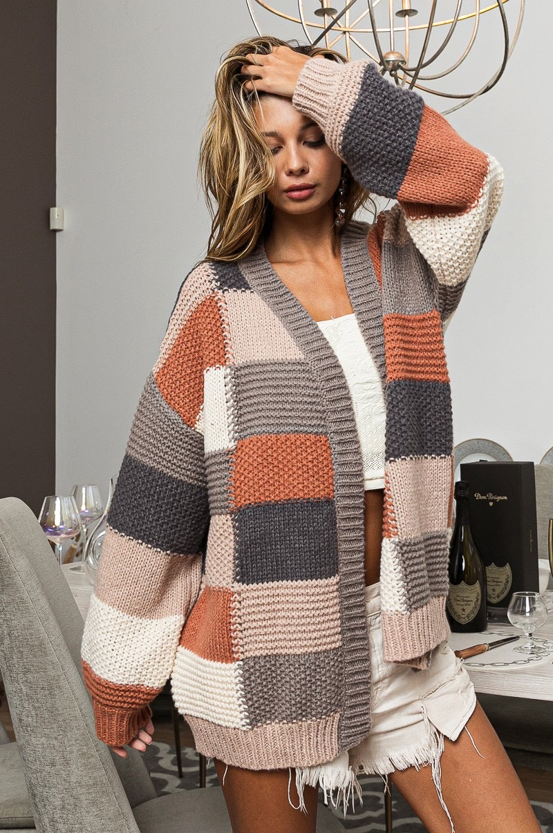 Multicolor Checker Block Sweater Cardigan