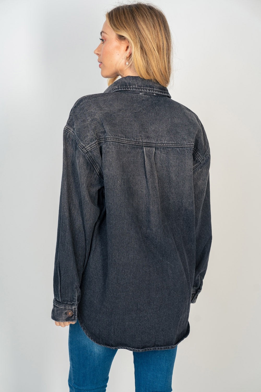 Patch Pocket Washed Denim Shacket