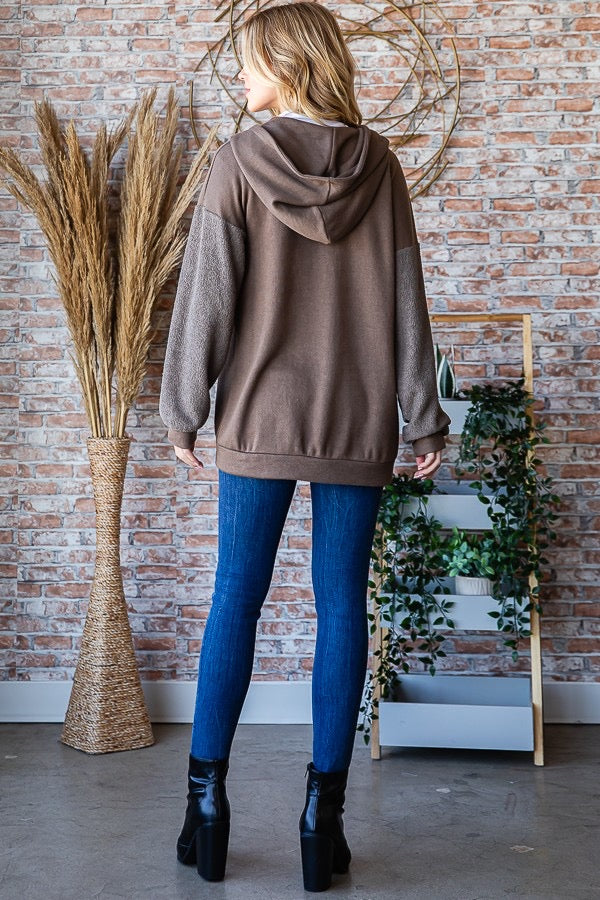 Zip Up Reverse French Terry Sleeve Hoodie