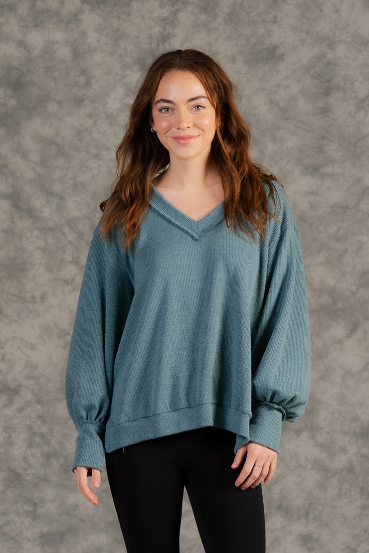 Long Sleeve V-Neck Marble Knit Fabric