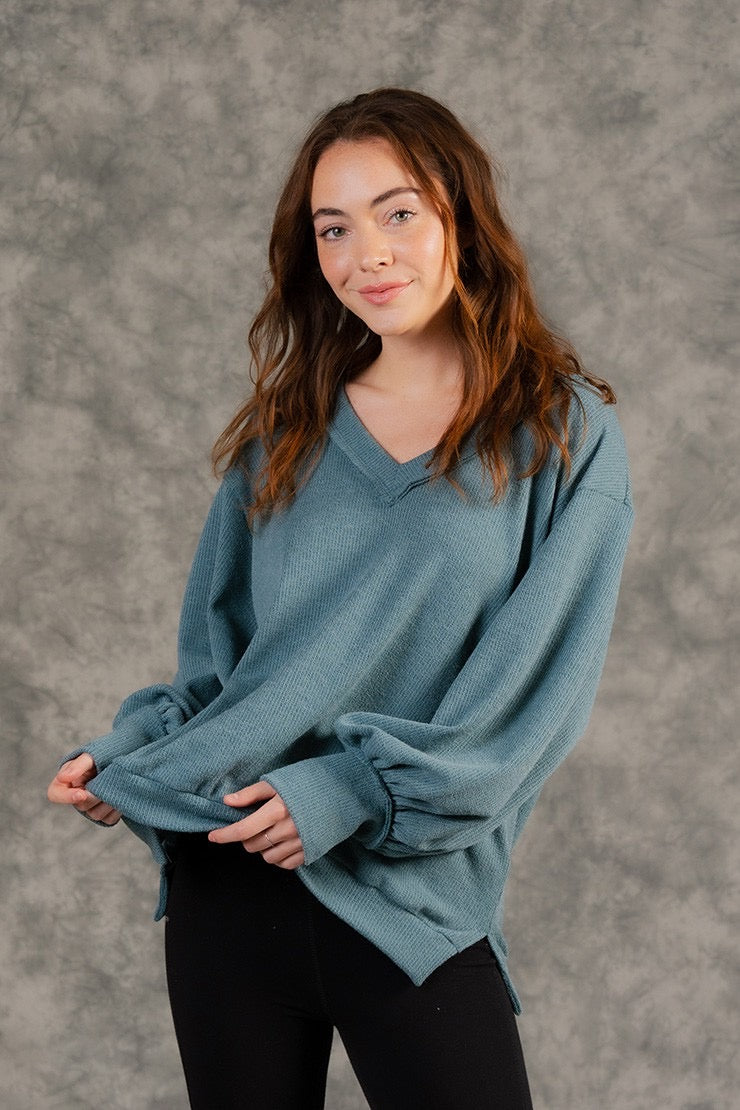 Long Sleeve V-Neck Marble Knit Fabric