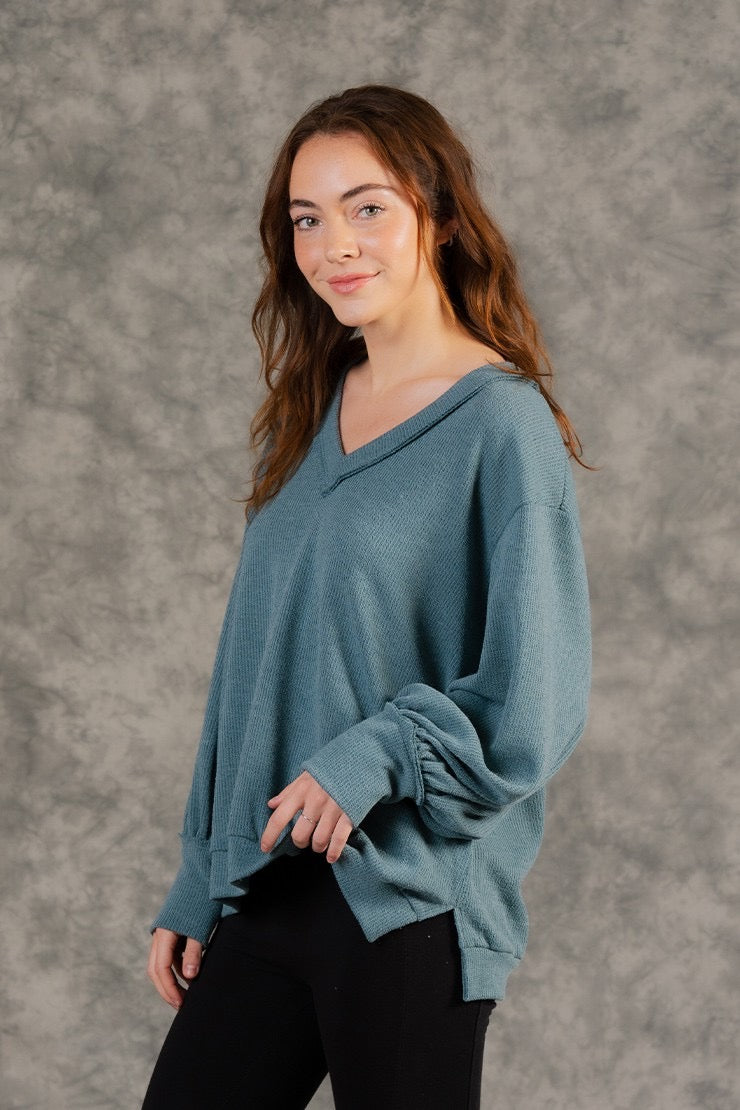 Long Sleeve V-Neck Marble Knit Fabric