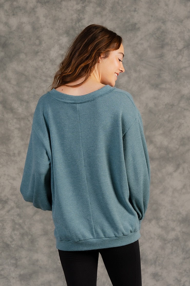 Long Sleeve V-Neck Marble Knit Fabric