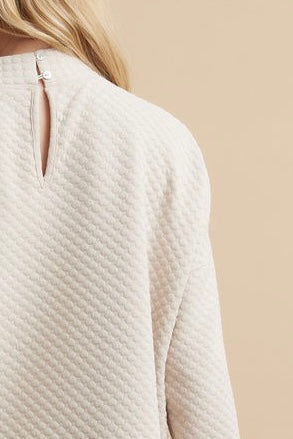 Cream Quilted Mock Neck Long Sleeve Pullover