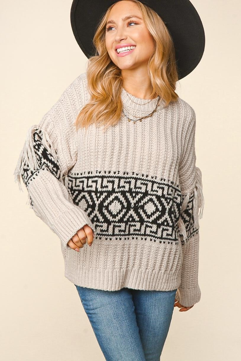 Long Sleeve Fringe Detail Sweater