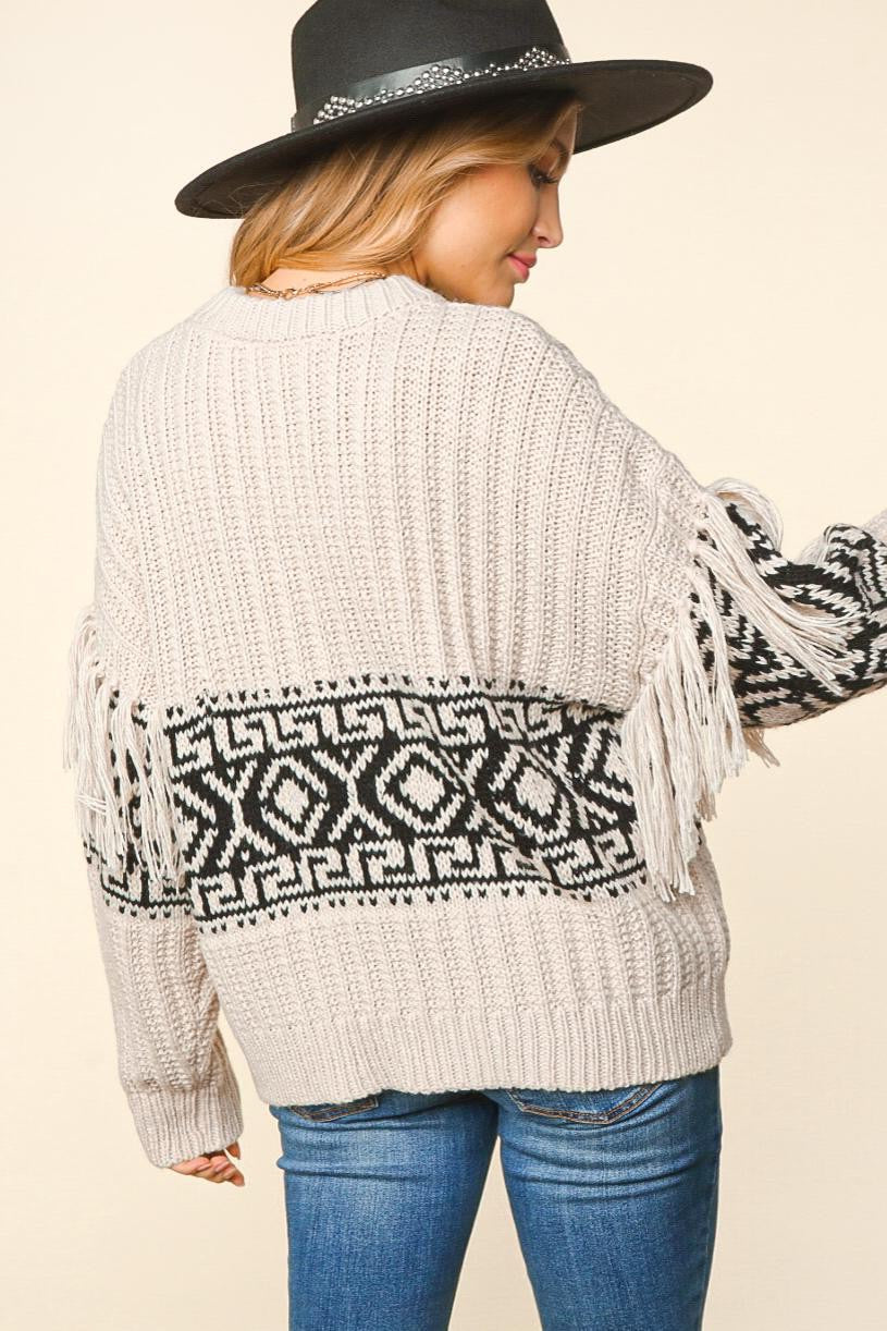 Long Sleeve Fringe Detail Sweater