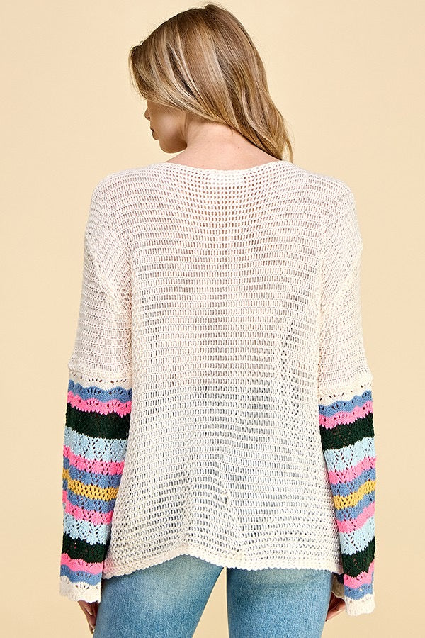 Open Knit Crochet Sleeve Sweater