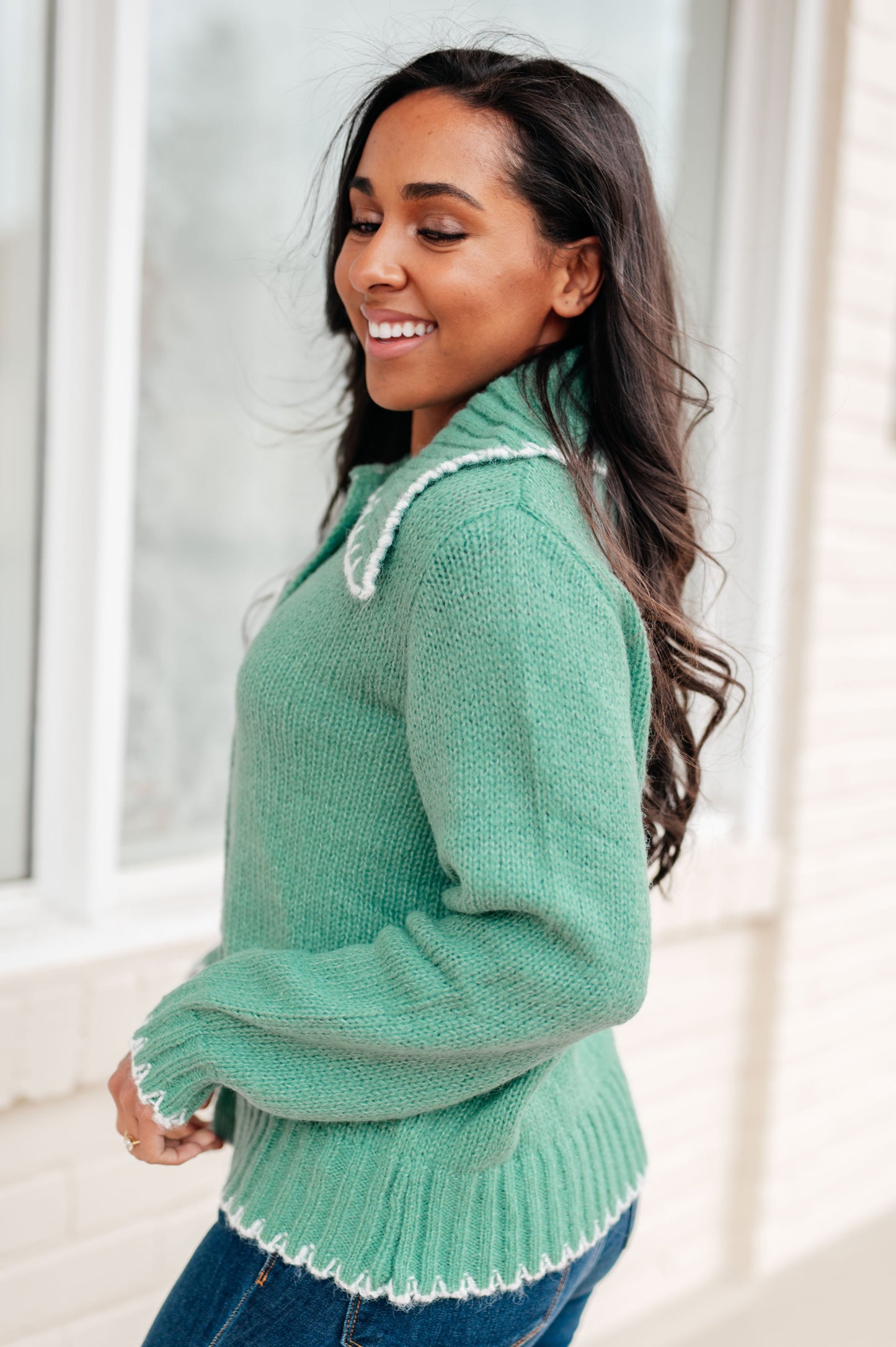 Solid Sailor Neckline Cardigan with Buttons