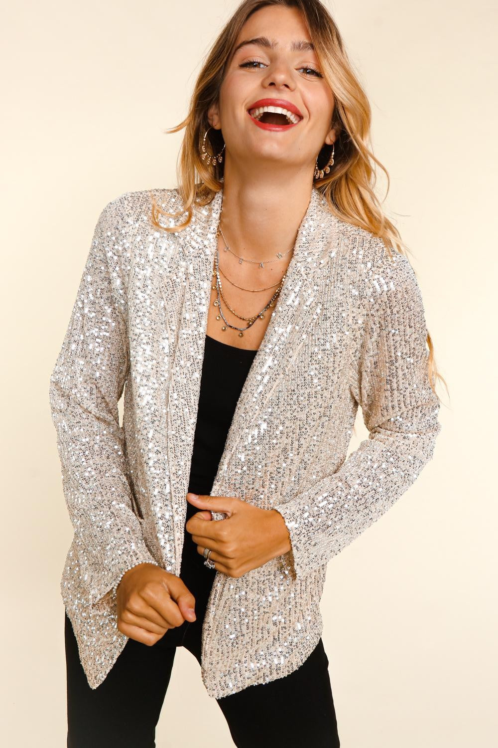 Open Front Sequin Blazer