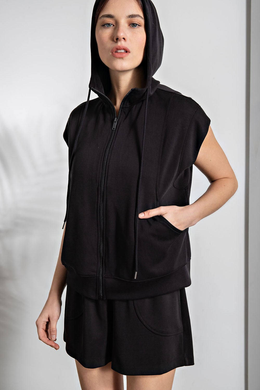 Modal Poly Span Sleeveless Hoodie Jacket